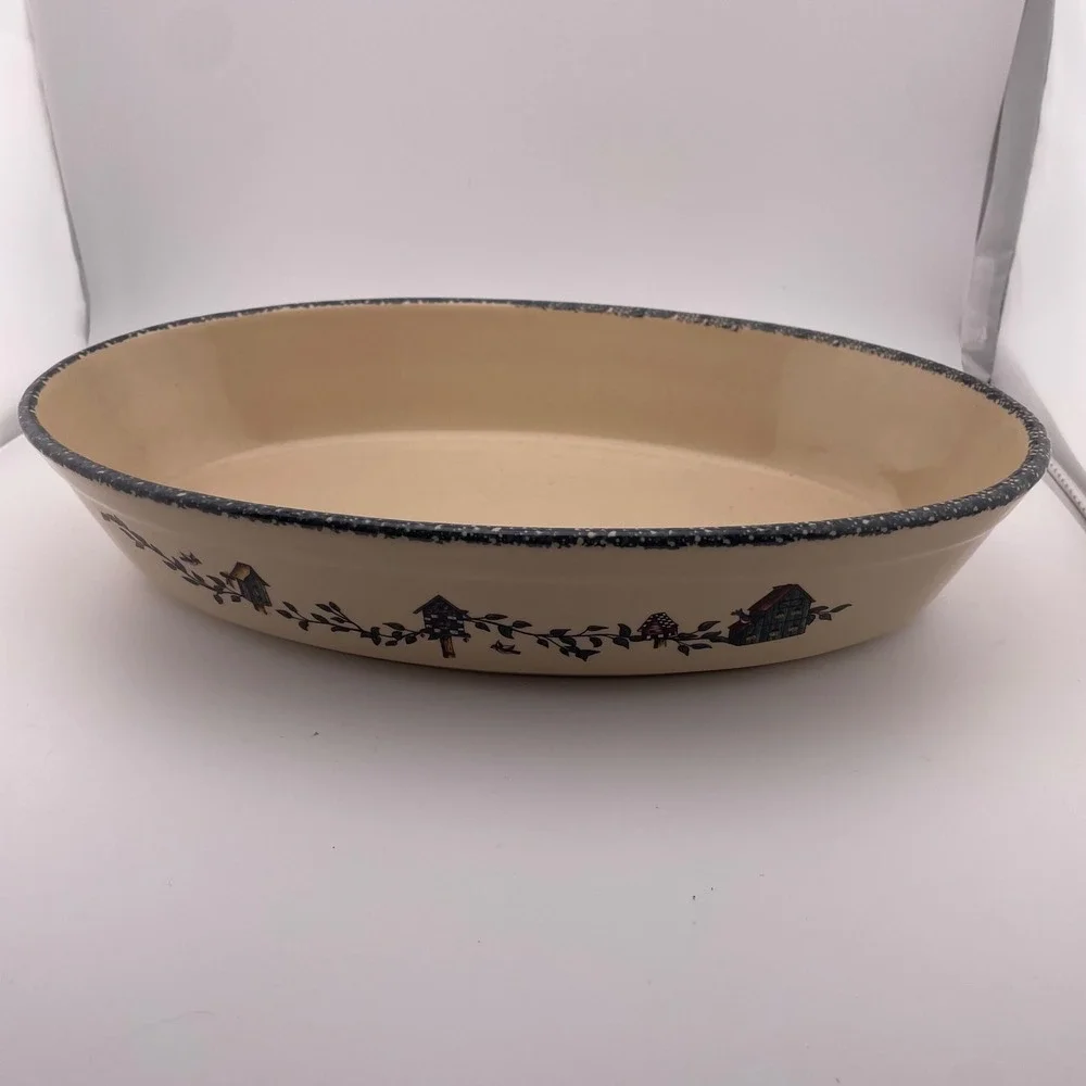 Home & Garden‎ Party Ltd 2003 Birdhouse Stoneware Oval Baker Dish Cream 13 Inch